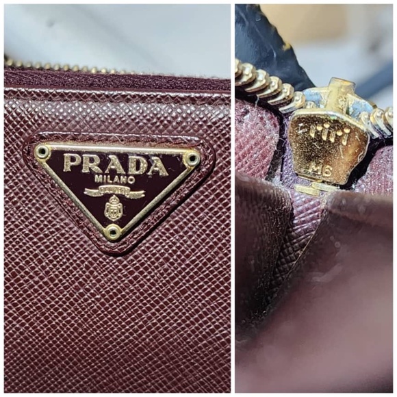 Authentic PRADA Saffiano Metal Zip Around Wallet Wine - Picture 8 of 14